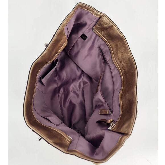 Coach Signature Metallic Gold Leather Tote Bag with Hangtag & Side Pockets - Picture 9 of 16